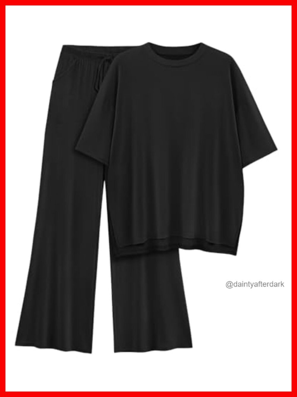 Womens 2 Piece Lounge Set Short Sleeve Top Wide Leg Pants Oversized Knit